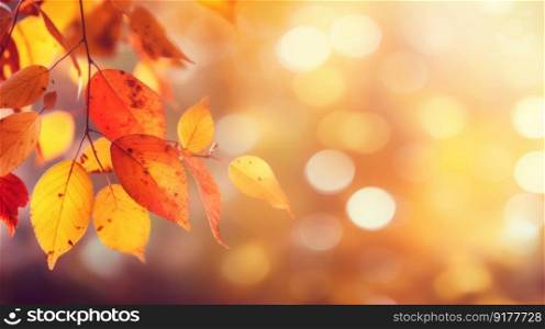Autumn falling leaves background. Illustration Generative AI 