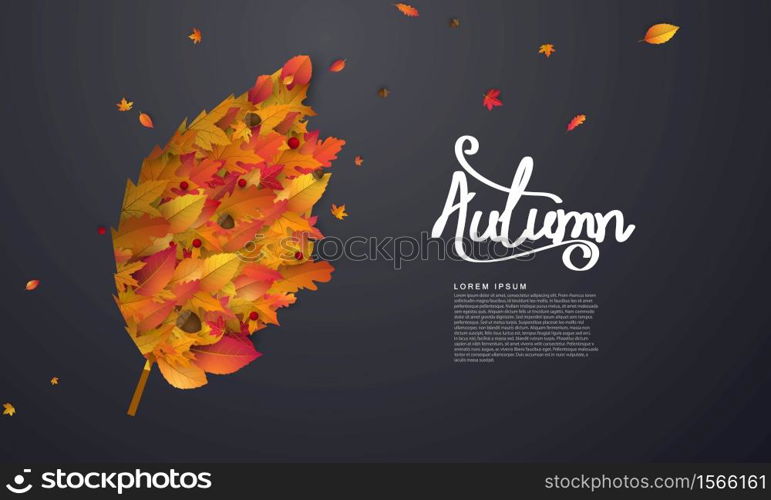 Autumn falling leaves background Vector template.