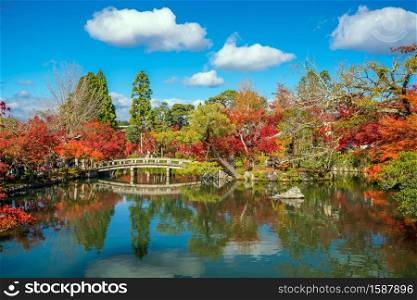 Autumn foliage garden and pond at Eikando temple in Kyoto, Kansai, Japan