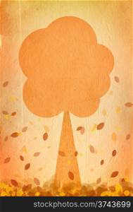 Autumn foliage illustration in warm colors on paper background. Autumn foliage poster