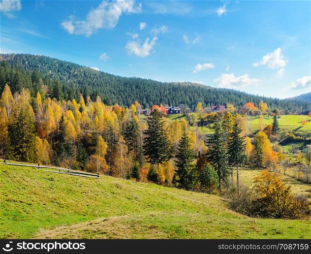 Autumn forest on the slopes of the mountains. Beautiful landscape.