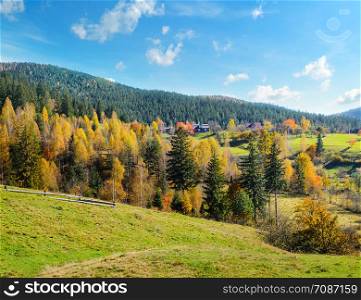 Autumn forest on the slopes of the mountains. Beautiful landscape.