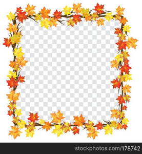 Autumn  Frame With Falling  Maple Leaves on transparency (alpha) grid background. Vector illustration.