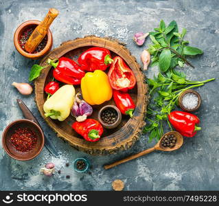 Autumn harvest of pepper.Canning pepper.Pickling of ripe pepper.Salted red pepper. Pickling or canning pepper