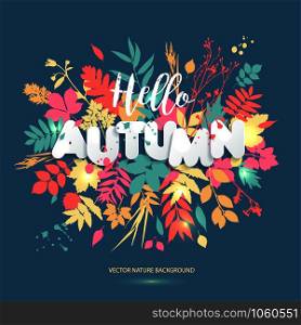 Autumn illustration with flat icons. Bright vector background about fall. Autumn illustration with flat icons. Bright vector background about fall and paper style text.