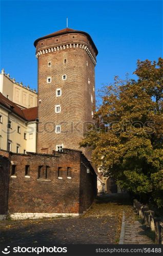 Autumn in Krakow. Wawel watchtower. Poland. Krakow