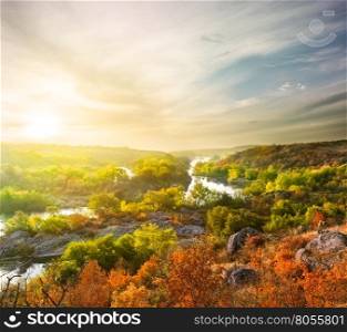 Autumn Landscape with mountain river among the trees. Autumn Landscape with mountain rive