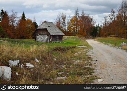 Autumn Landscape with Road and Small Country House