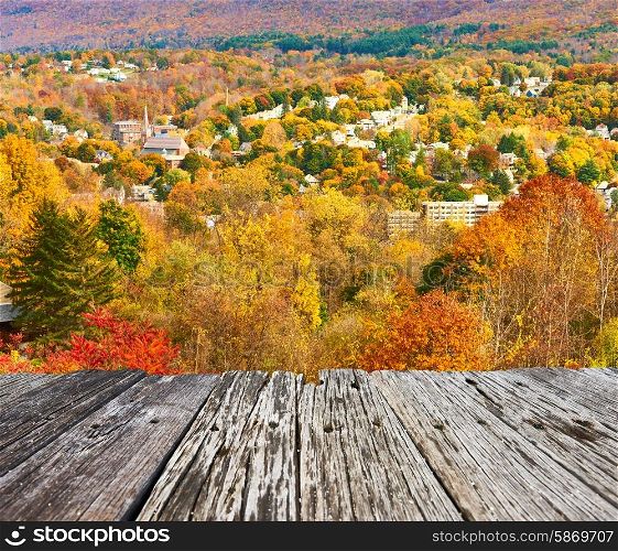 Autumn landscape with small town somewhere in New England