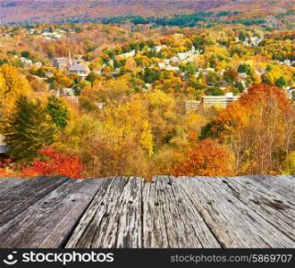 Autumn landscape with small town somewhere in New England