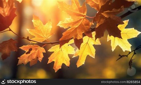 Autumn leaves background. Illustration Generative AI 