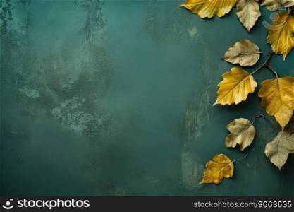 Autumn leaves on a green surface.