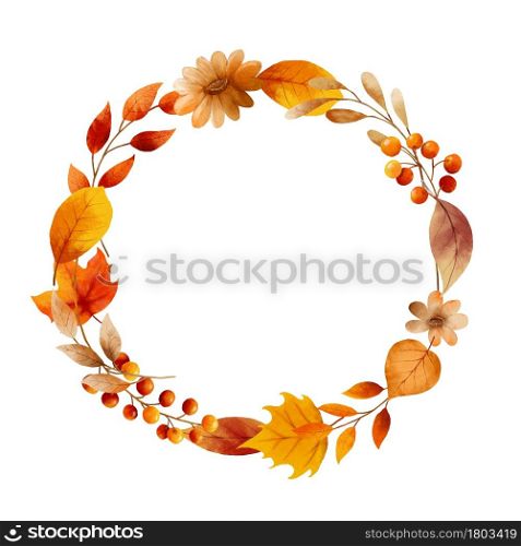 Autumn leaves watercolor frame and border.