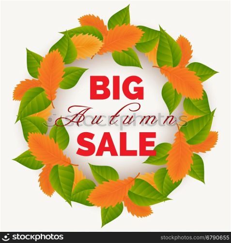 Autumn leaves wreath sale banner. Autumn leaves wreath. Colorful big sale banner vector