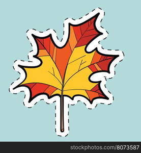 Autumn maple leaf, nature seasons pop art illustration. label sticker