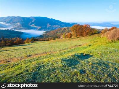 Autumn misty morning mountain hill (Carpathian Mt&rsquo;s, Ukraine).
