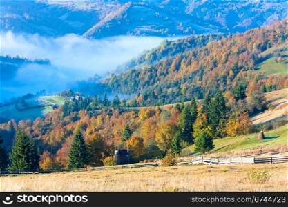 Autumn misty morning mountain valley (Carpathian Mt&rsquo;s, Ukraine).