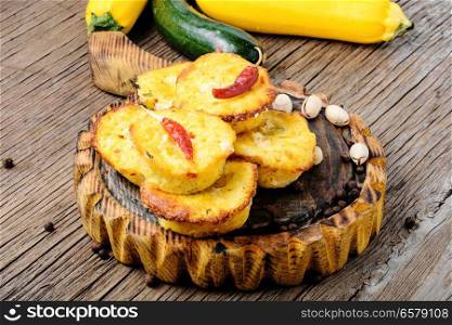Autumn muffins from zucchini.Autumnal dish.Vegetarian cuisine.Dietic food. Autumn muffins from zucchini