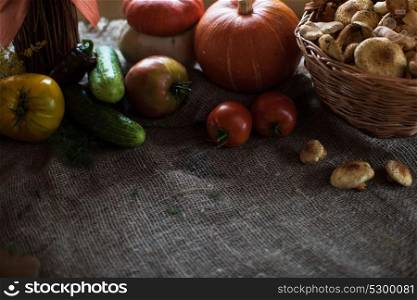 autumn nature gifts. Still life from autumn nature gifts. mushrooms and vegetables