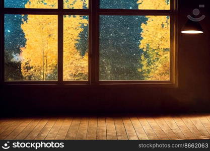 Autumn outside of a window 3d illustrated