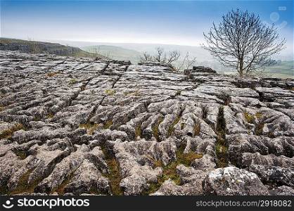 Autumn over limestone pavement at Malham in Yorkshire Dales National Park