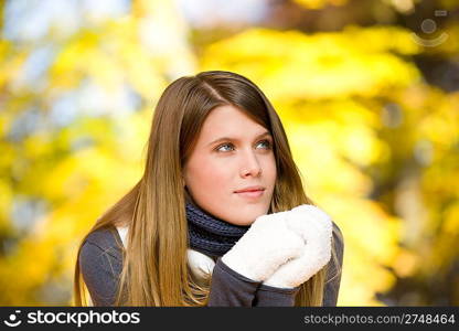 Autumn park - fashion model woman on sunny day