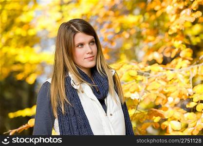 Autumn park - fashion model woman on sunny day