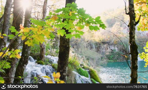 Autumn Plitvice Lakes, National Park in Croatia, UNESCO world heritage.. Autumn Plitvice Lakes