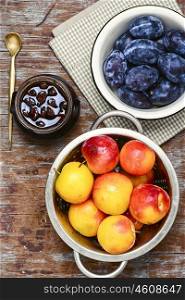 Autumn plum jam. Jam from the harvest of autumn plums for tea