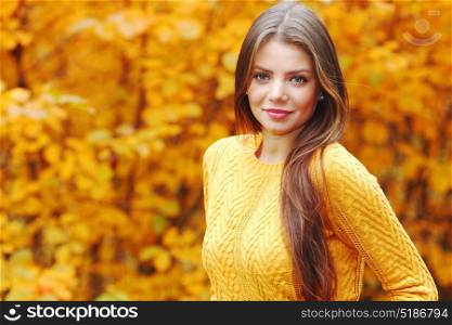 Autumn portrait of happy lovely and beautiful young woman. Autumn portrait of woman