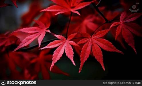 Autumn red leaves background. Illustration AI Generative   