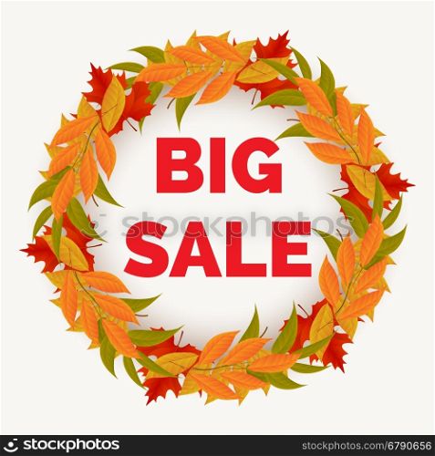 Autumn sale banner with leaves wreath. Autumn sale banner with colorful leaves wreath vector