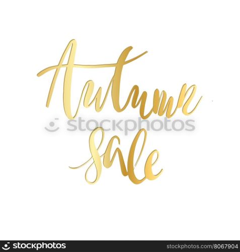 Autumn Sale Hand lettering Design Template. Autumn Sale Hand Written lettering Design Template. Abstract Typography Vector Background. Golden calligraphy text on white background.