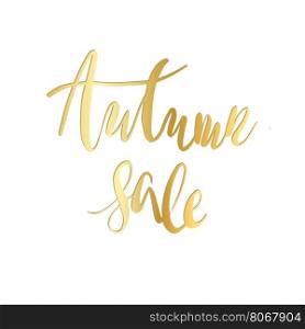 Autumn Sale Hand lettering Design Template. Autumn Sale Hand Written lettering Design Template. Abstract Typography Vector Background. Golden calligraphy text on white background.