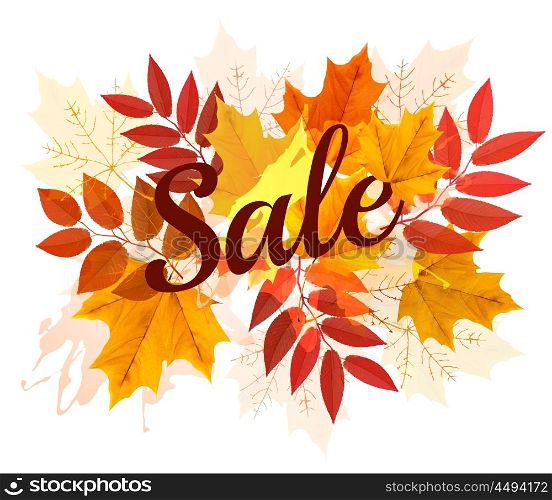 Autumn Sales banner with colorful leaves. Vector.