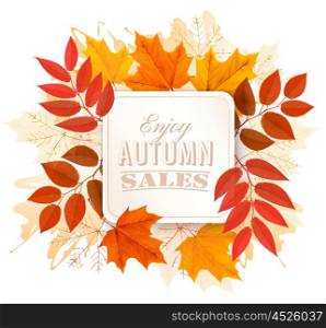 Autumn Sales Banner With Colorful Leaves. Vector.