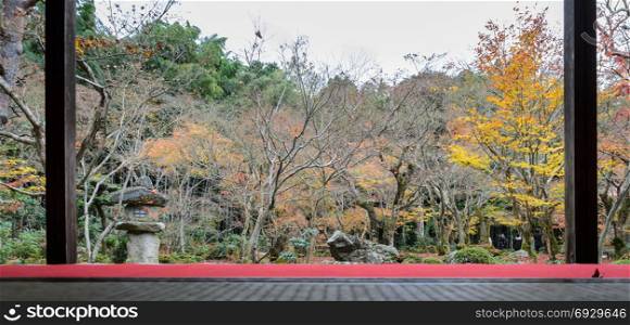 Autumn scenery of a beautiful Japanese Garden at Enkoji Temple in Kyoto, Japan