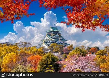 Autumn seasons and castle in Osaka, Japan.