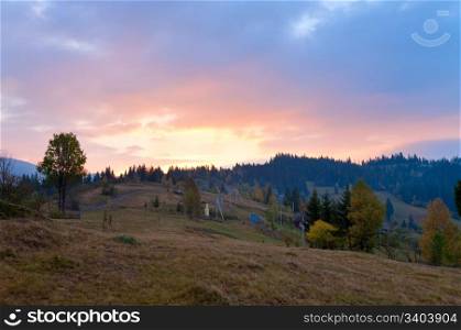 Autumn sunrise country mountain view (Carpathian, Ukraine)