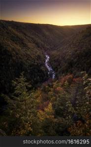 Autumn sunset glow from Pendleton Point in Blackwater Falls State Park in West Virginia.