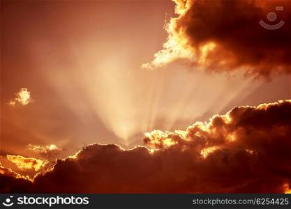 Autumn sunset sky background, beautiful dramatic brown cloudscape, amazing view, beauty of overcast nature