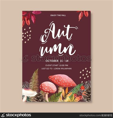 Autumn themed Poster design with dark red background illustrative template design