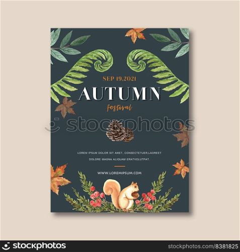 Autumn themed Poster design with plants concept, cool-toned foliage vector illustration template