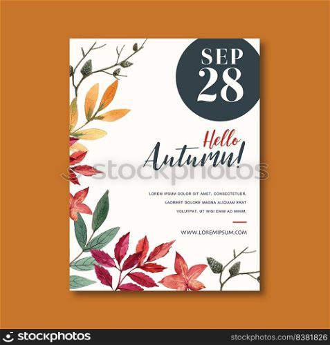 Autumn themed Poster design with plants concept, hello autumn illustration template
