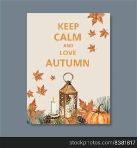 Autumn themed Poster design with plants concept, keep calm love autumn template design