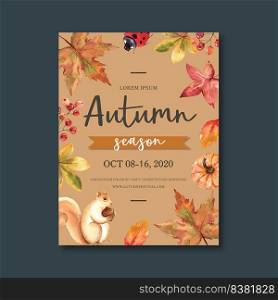 Autumn themed Poster design with plants concept, vibrant foliage vector illustration template