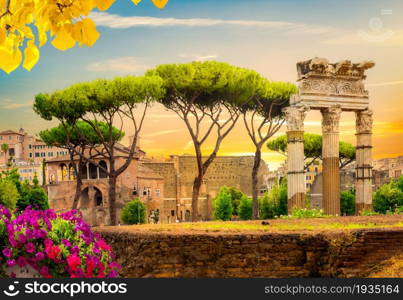 Autumn view of the Roman Forum in Rome, Italy. Autumn view of Roman Forum