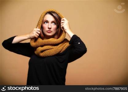 Autumn woman in sepia fashion female, fresh girl glamour eye-lashes autumn colour