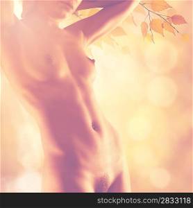 Autumnal sensuality. Female portrait against abstract autumn backgrounds