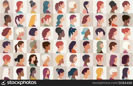 Avatar set portrait collection group of multiethnic diversity women and girls isolated.Asian - African - American - caucasian - Arab female people.Profile headshot.Different nationalities